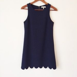 Monteau Scalloped Hem Crêpe Dress in Navy